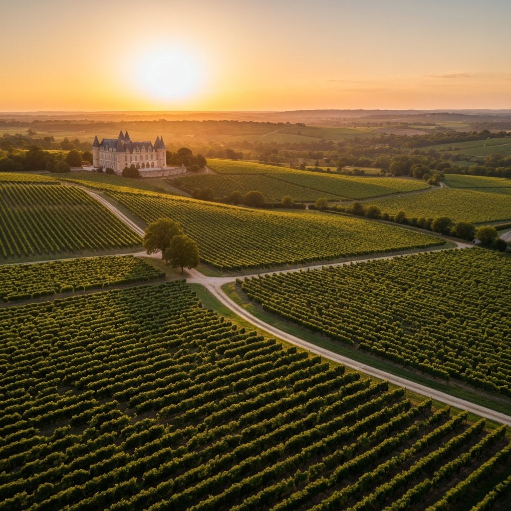 Bordeaux vineyard at sunset