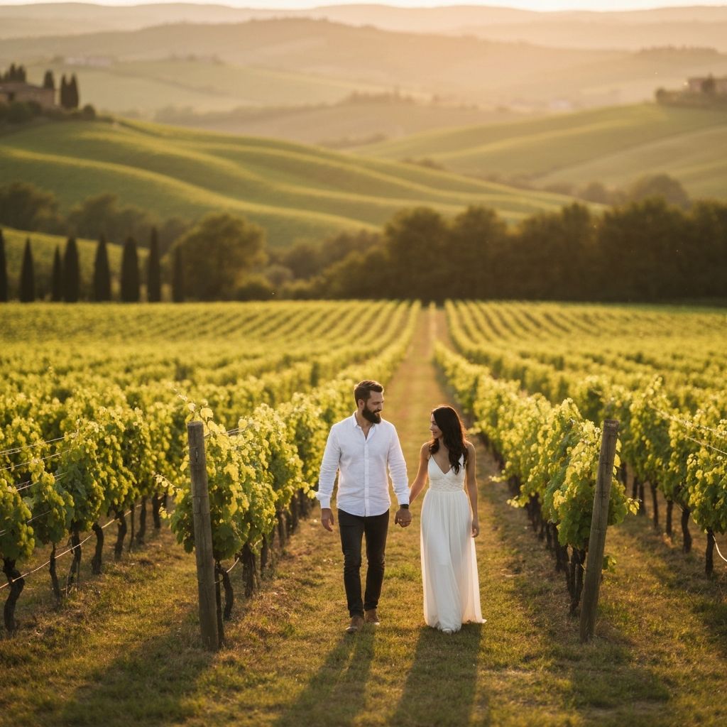 Sunlit vineyards in Tuscany